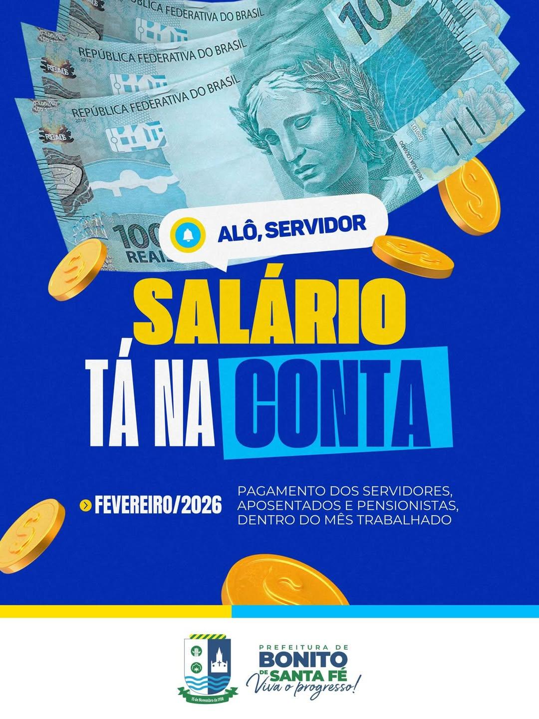 Prefeitura de Bonito de Santa Fé paga salários dentro do mês trabalhado