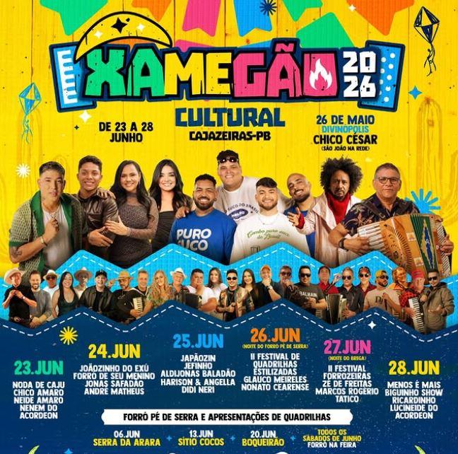 CAJAZEIRAS REVELA PROGRAMAÇÃO DO XAMEGÃO 2026 COM GRANDES ATRAÇÕES NACIONAIS