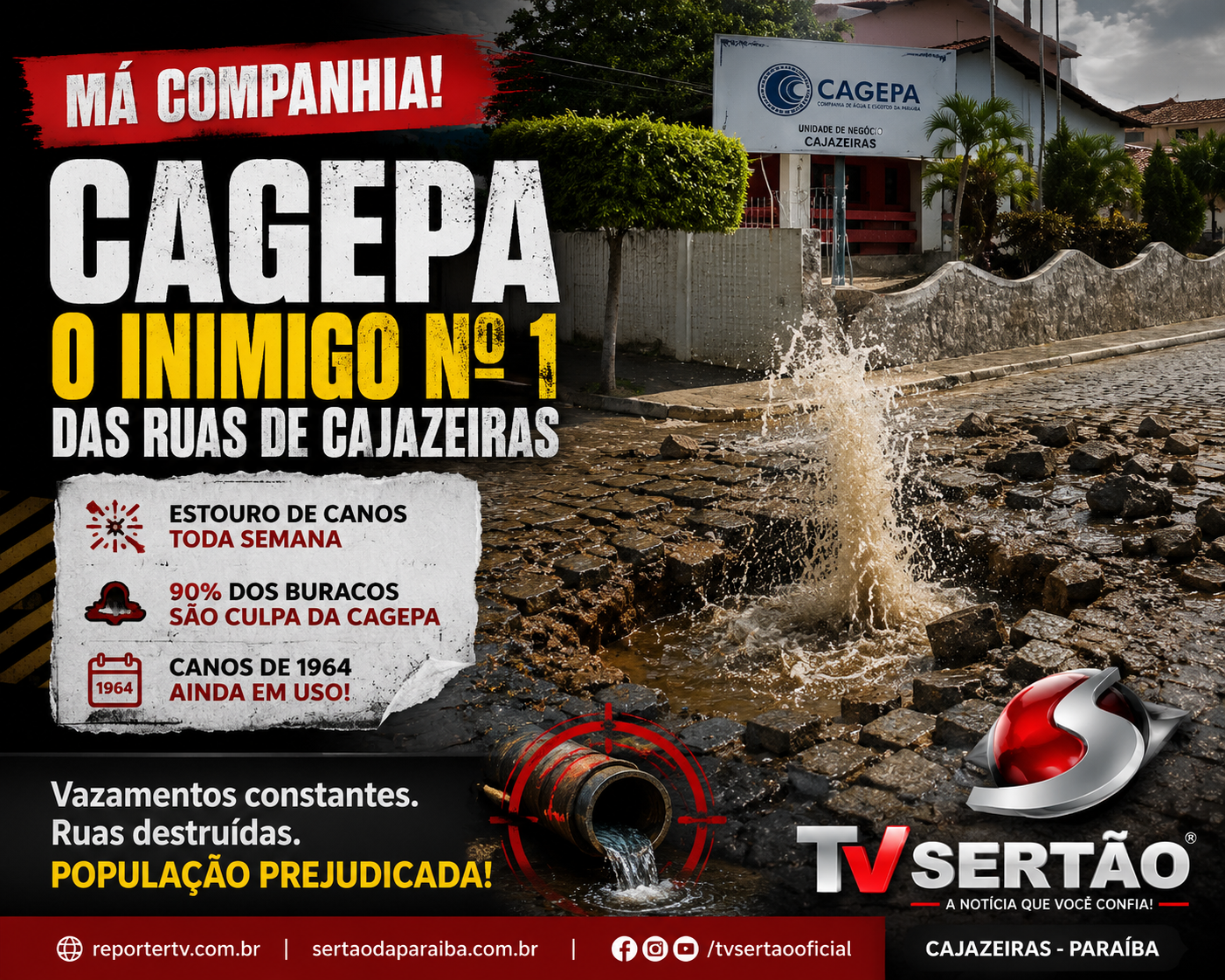 CAGEPA amplia desgaste nas ruas de Cajazeiras e expõe rede antiga de abastecimento da cidade