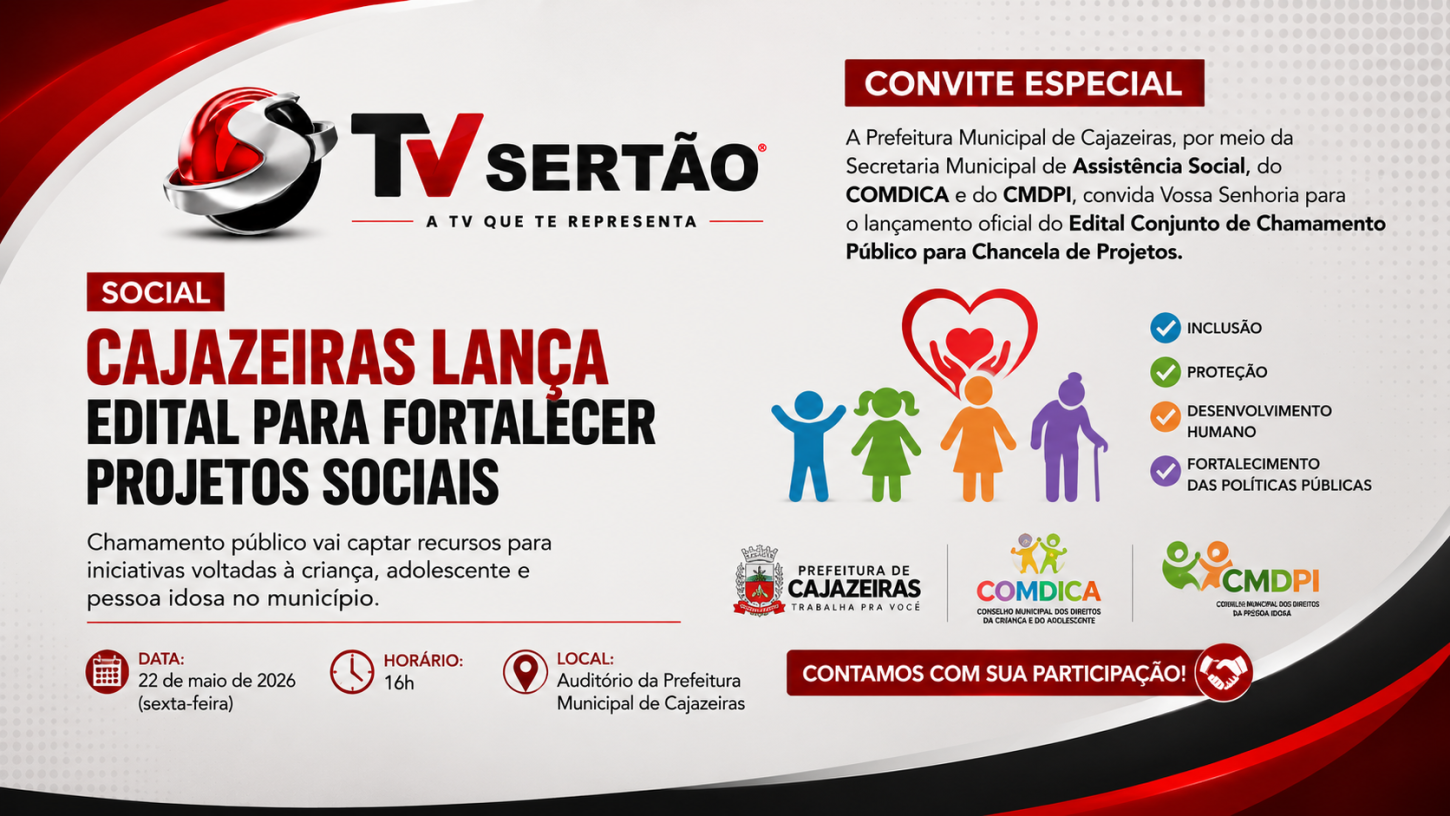 Cajazeiras lança edital para fortalecer projetos sociais voltados a crianças, adolescentes e idosos