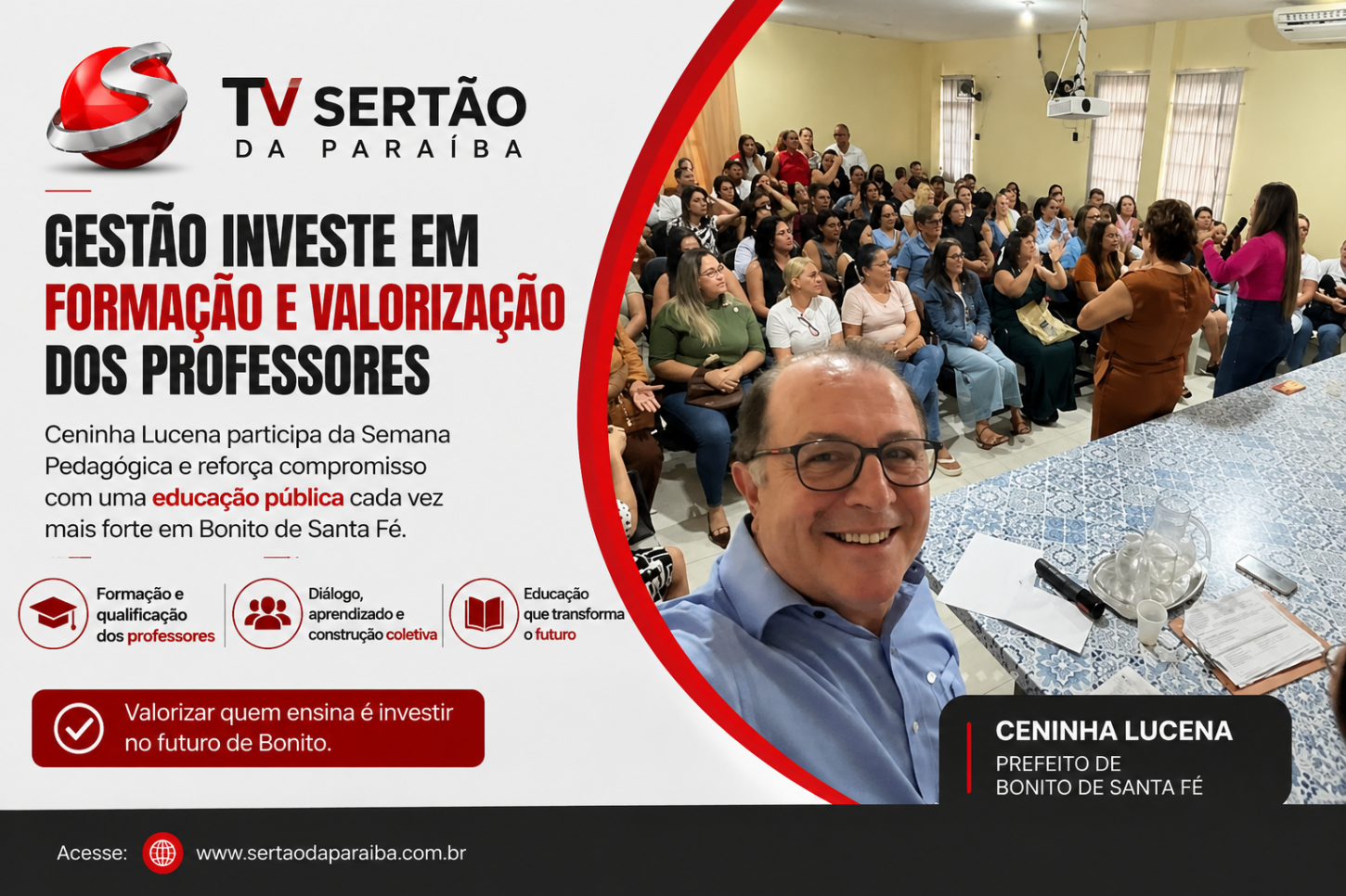 Ceninha Lucena destaca formação pedagógica e reforça aposta na educação em Bonito de Santa Fé
