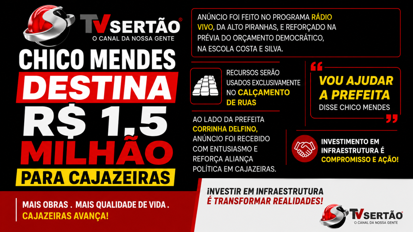 Chico Mendes anuncia R$ 1,5 milhão para calçamento de ruas e fortalece aliança política com Corrinha Delfino em Cajazeiras