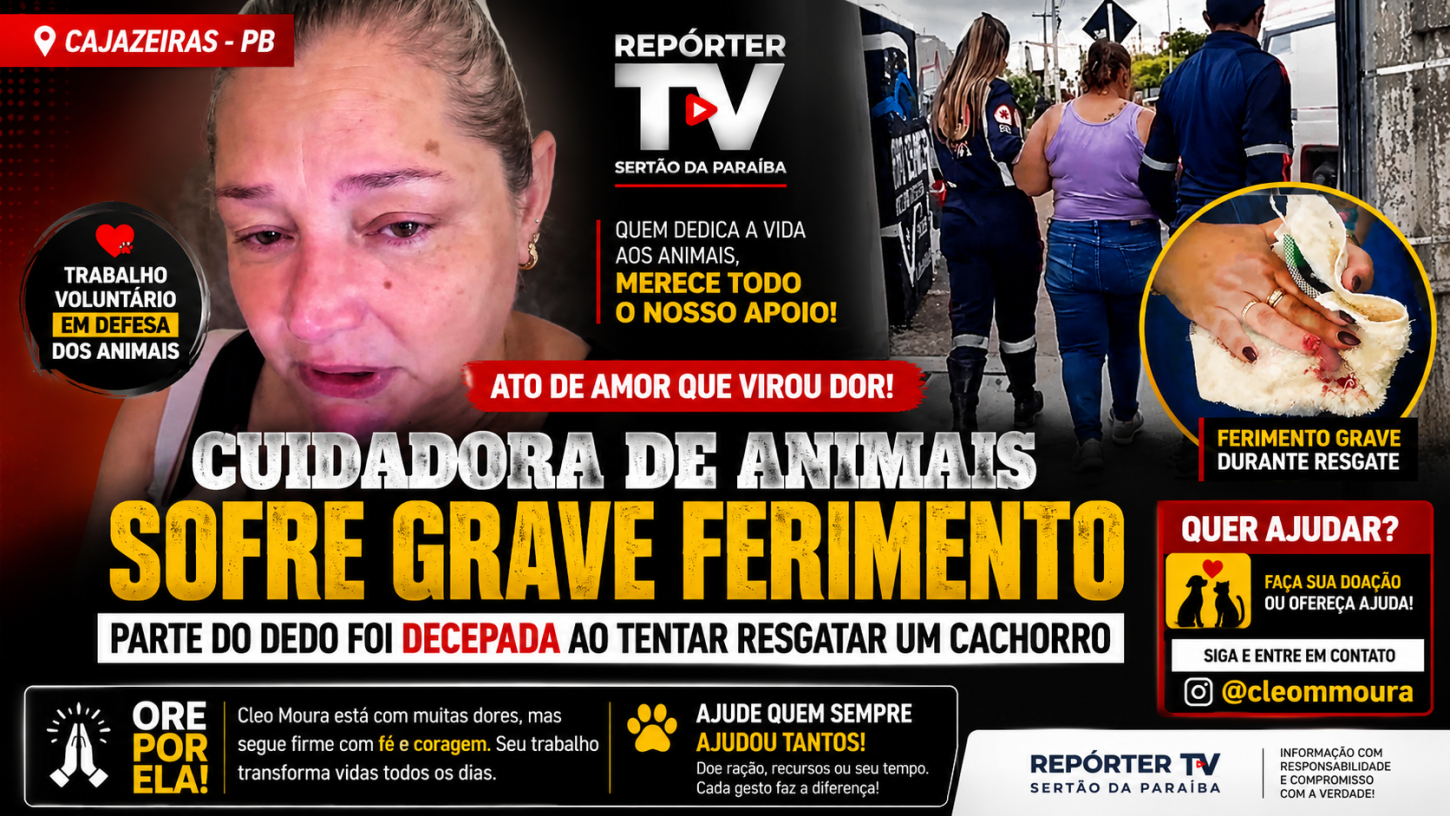 Cuidadora de animais sofre grave ferimento durante resgate de cachorro em Cajazeiras