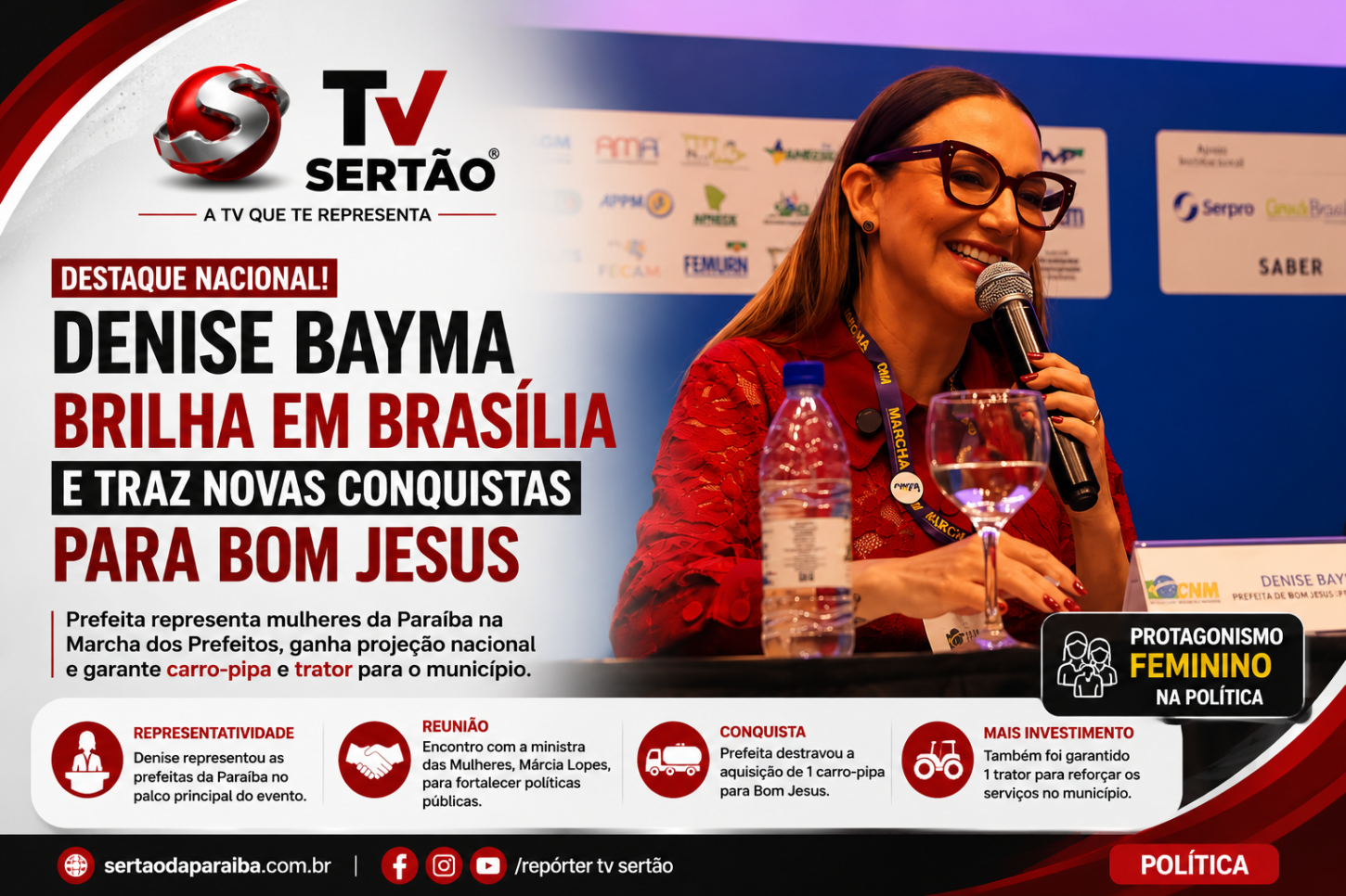 Denise Bayma ganha projeção nacional em Brasília e garante novas conquistas para Bom Jesus