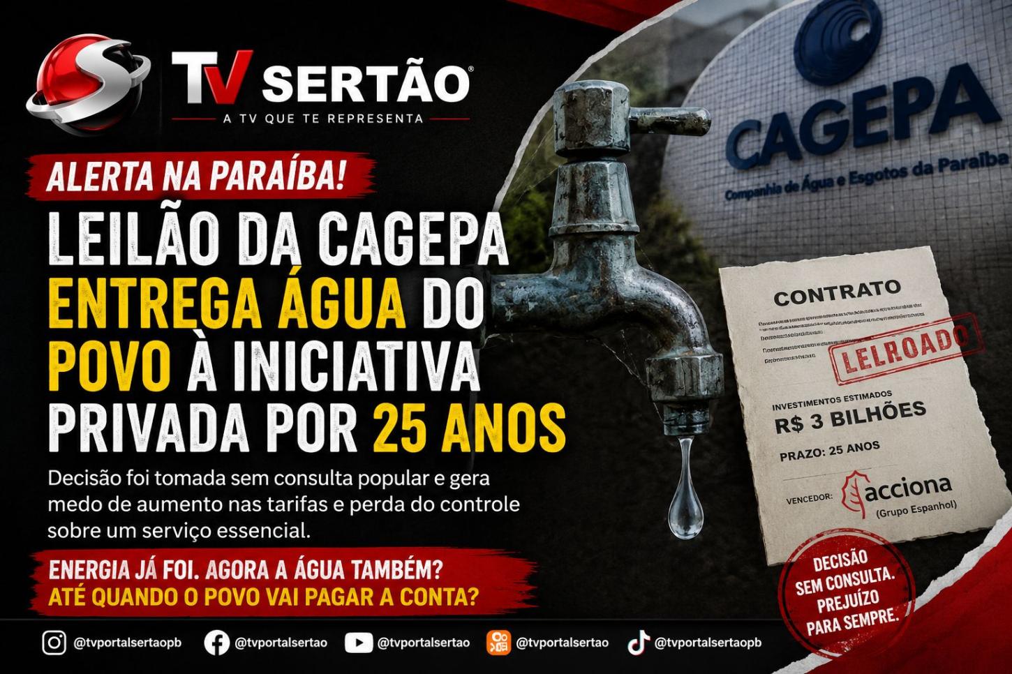 Leilão da Cagepa acende alerta na Paraíba e gera debate sobre futuro da água no estado