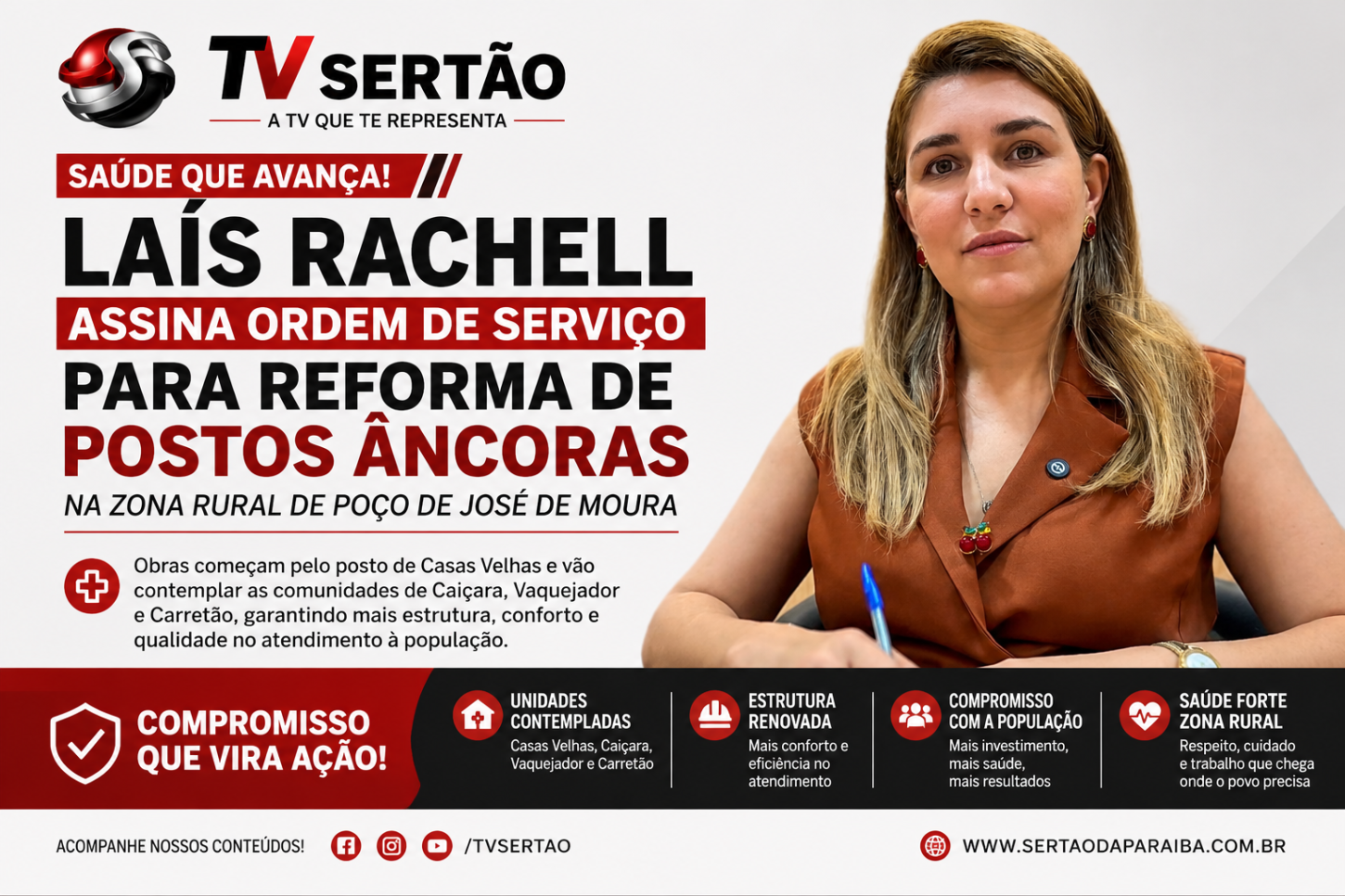 Prefeita Laís Rachell autoriza reforma de postos de saúde e amplia investimentos na zona rural