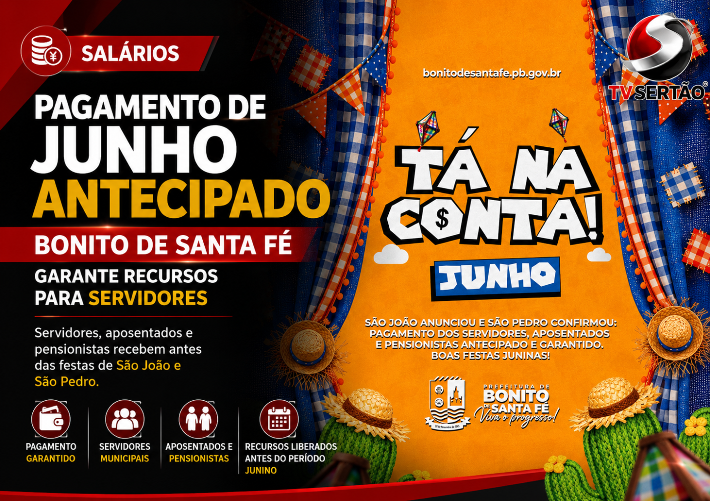 Bonito de Santa Fé antecipa pagamento de junho e garante recursos para servidores, aposentados e pensionistas