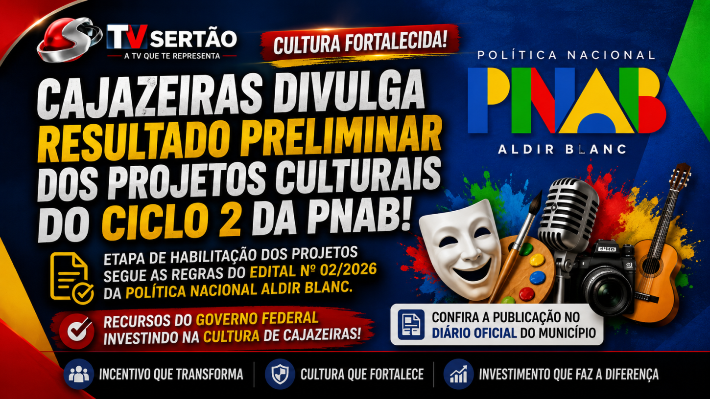 Cajazeiras divulga lista preliminar de projetos habilitados para nova etapa da Política Aldir Blanc