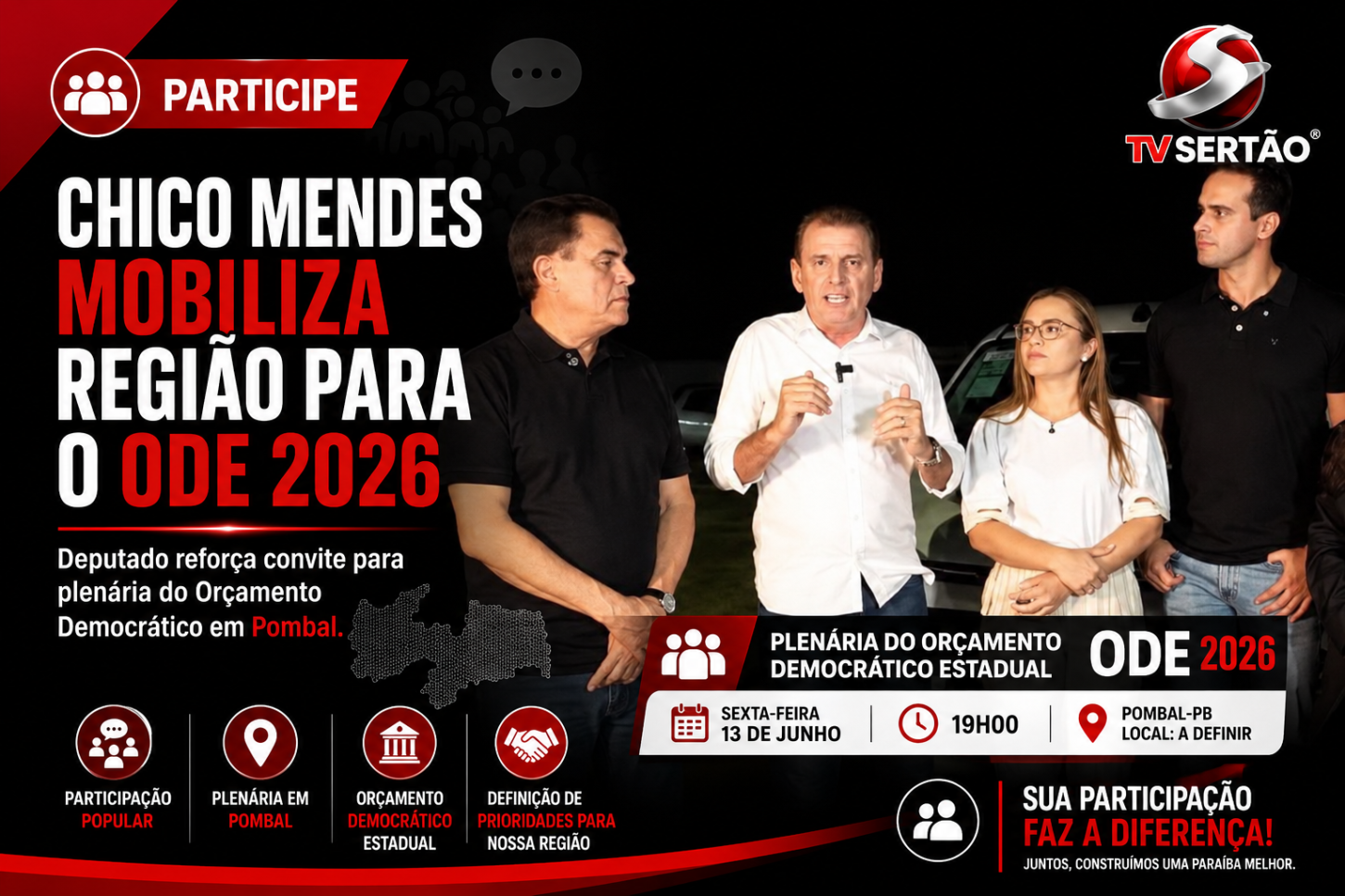 Chico Mendes mobiliza população para plenária do Orçamento Democrático em Pombal
