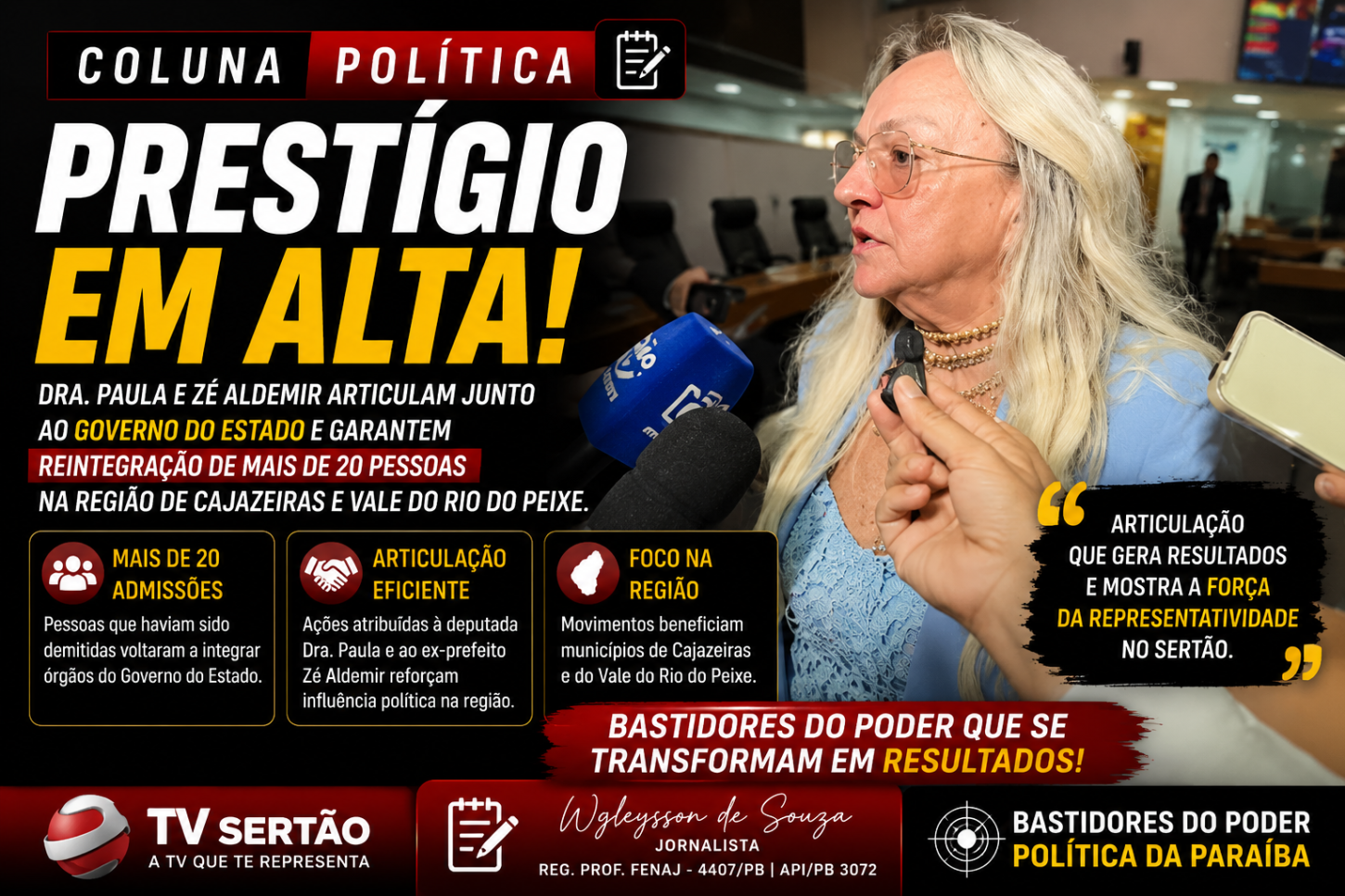 Dra. Paula e Zé Aldemir ampliam influência política com reintegrações ligadas ao Governo do Estado
