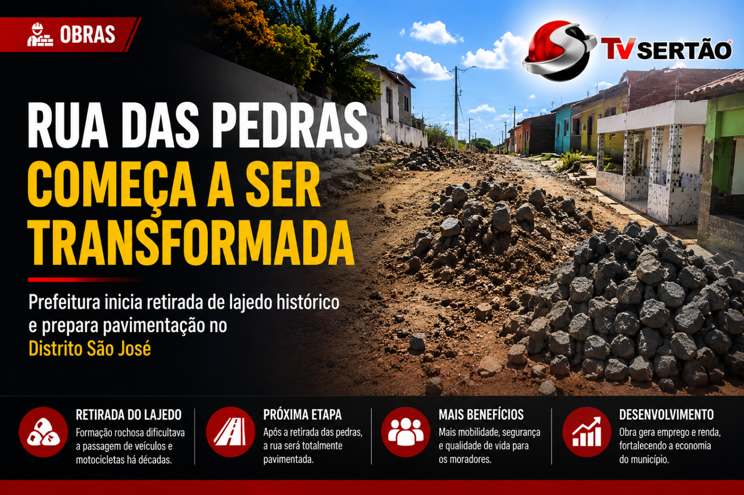 Prefeitura remove pedreira histórica e prepara pavimentação de rua no Distrito São José
