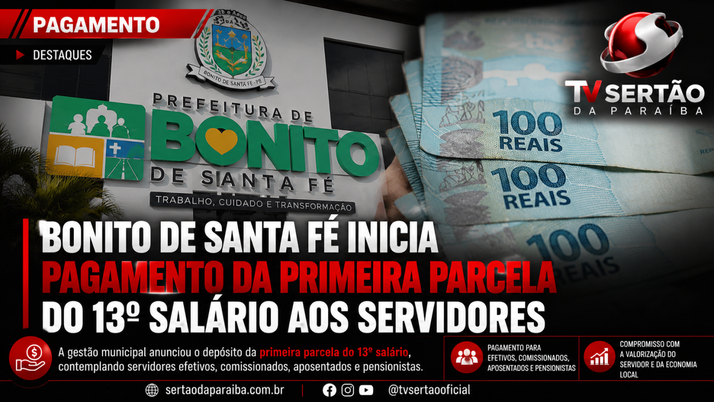 Bonito de Santa Fé inicia pagamento da primeira parcela do 13º salário aos servidores