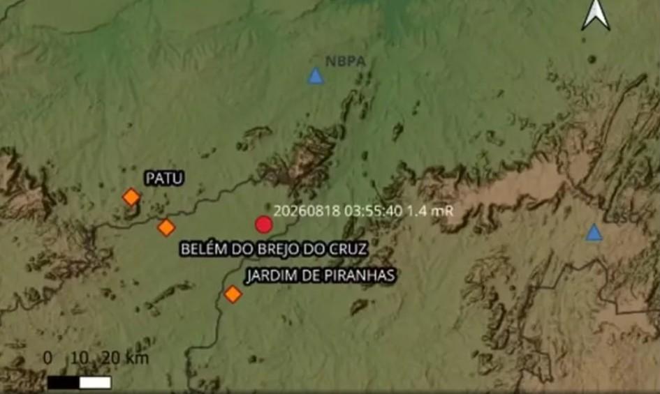 Tremor de terra de magnitude 1,4 é registrado no Sertão da Paraíba