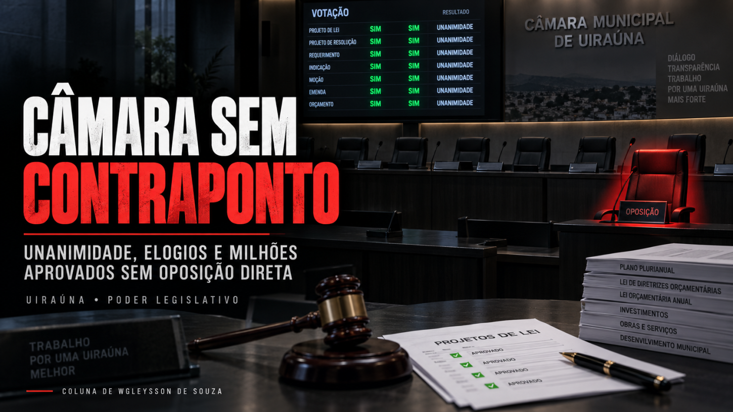 Câmara sem contraponto: unanimidade e elogios ao governo esvaziam oposição direta em Uiraúna