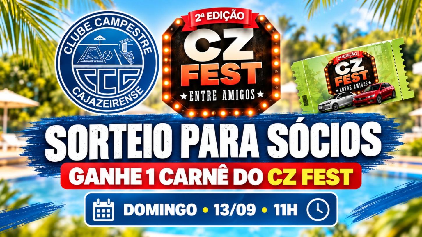 Campestre Clube sorteia carnê do CZ Fest entre sócios patrimoniais neste domingo