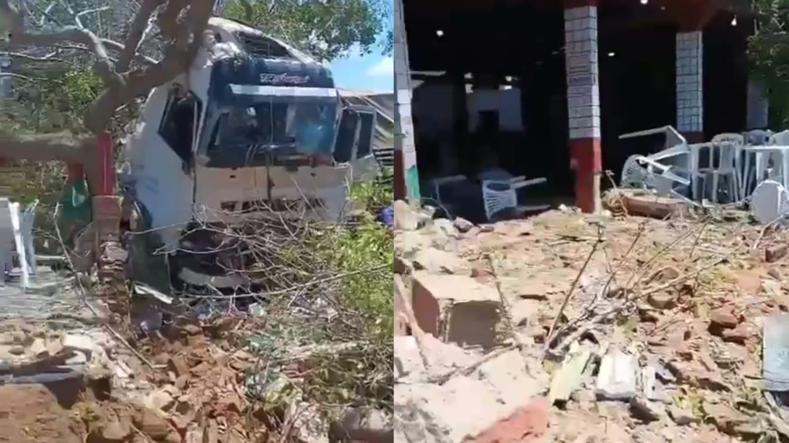Carreta invade restaurante após acidente na BR-110 em Monteiro
