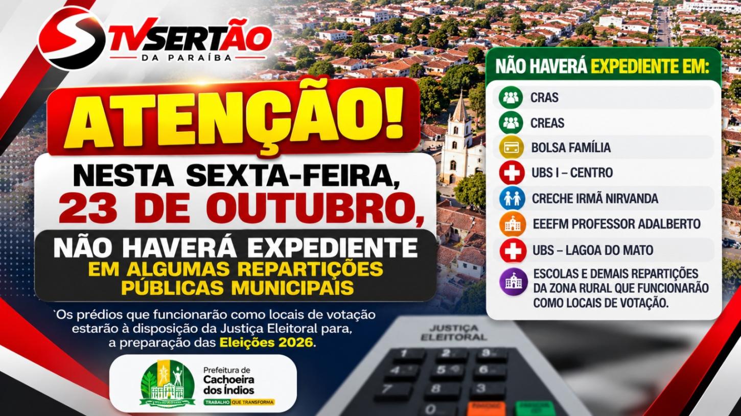 Cachoeira dos Índios suspende expediente em repartições municipais nesta sexta-feira (23)