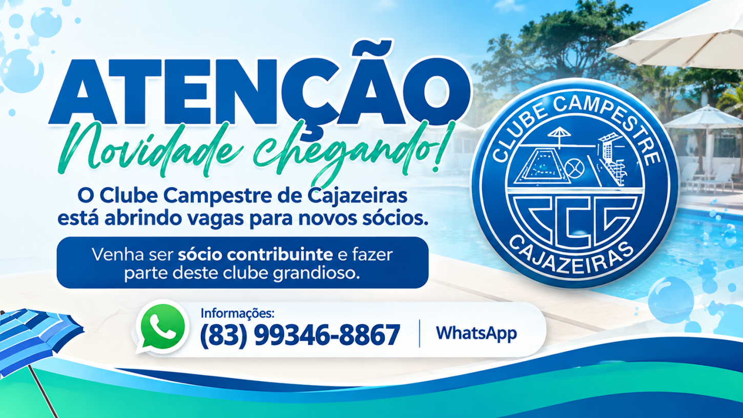 Clube destaca a oportunidade para novos associados e disponibiliza atendimento pelo WhatsApp para quem deseja conhecer as condições de associação.