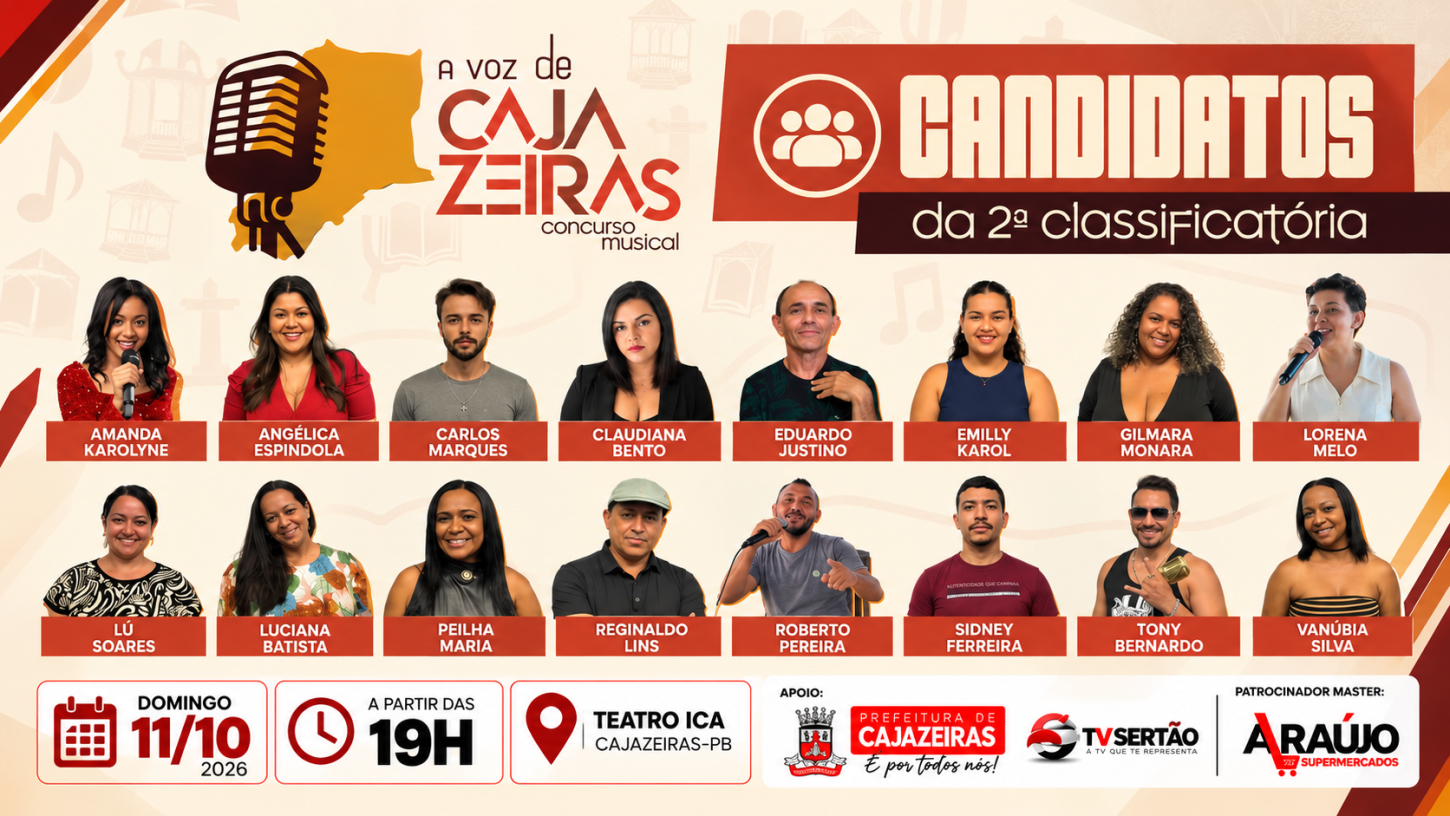 Conheça os 16 candidatos da 2ª classificatória do concurso A Voz de Cajazeiras; TV Sertão transmite ao vivo