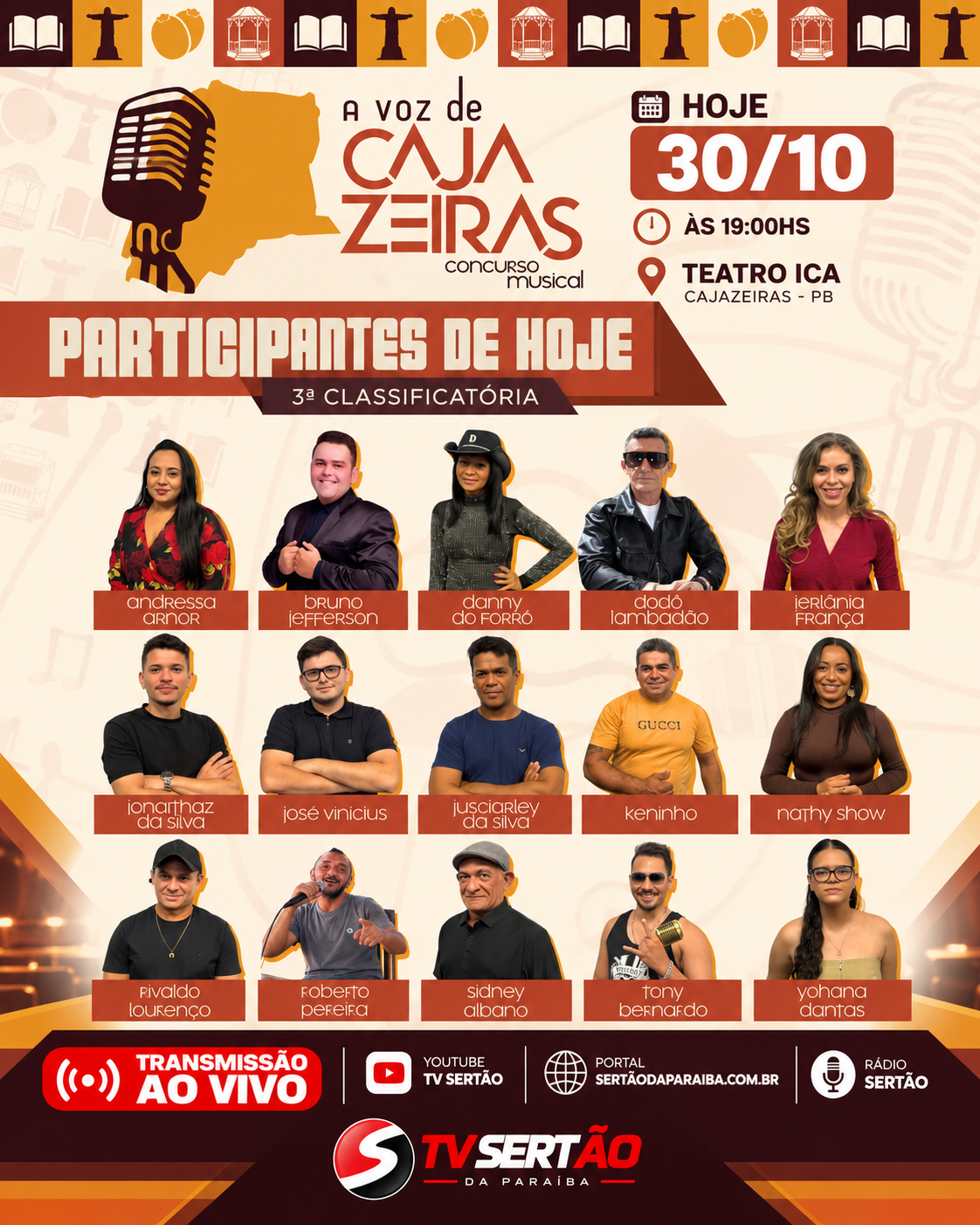 Quem não puder comparecer presencialmente também poderá acompanhar a programação pela transmissão ao vivo da TV Sertão, com acesso pelo Portal Sertão da Paraíba, YouTube e Rádio Sertão.