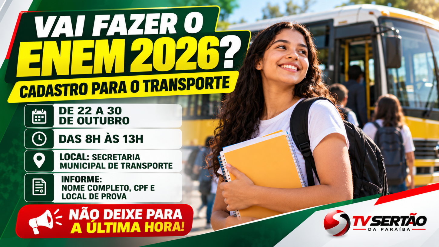 Prefeitura de Cachoeira dos Índios abre cadastro para transporte de estudantes que farão o Enem 2026