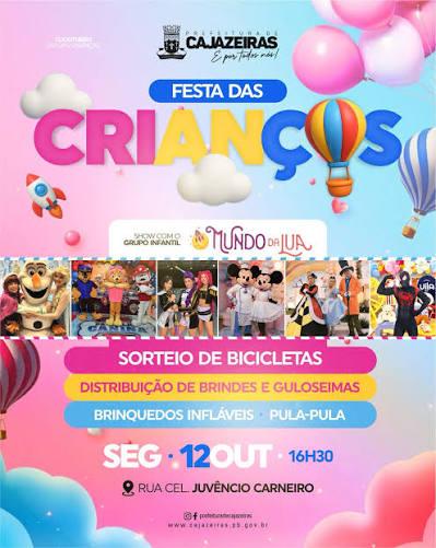 Prefeitura de Cajazeiras prepara Festa das Crianças com atrações, brinquedos, brindes e sorteio de bicicletas