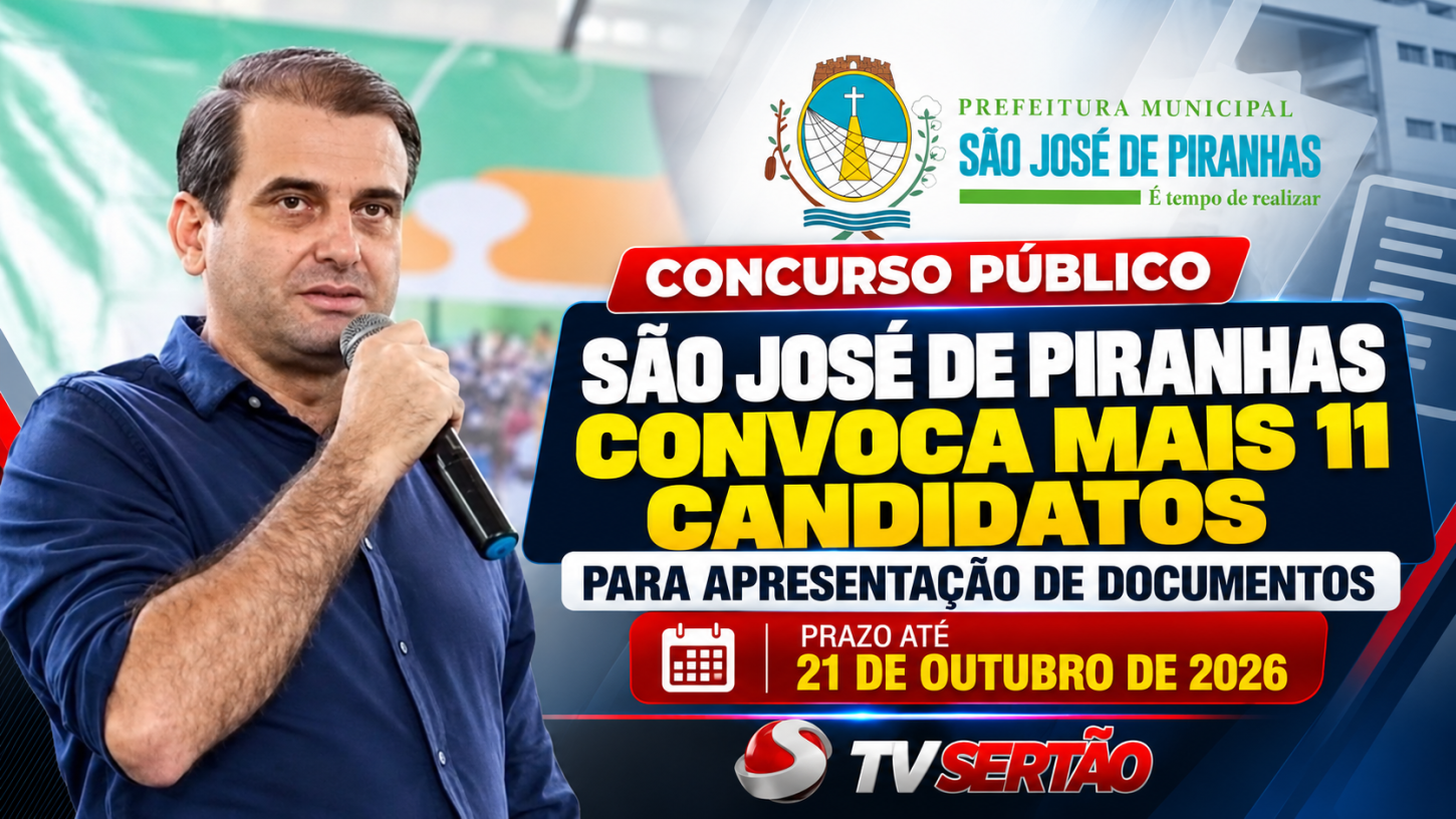 Prefeitura de São José de Piranhas convoca mais 11 aprovados em concurso público; prazo para entrega de documentos vai até 21 de outubro