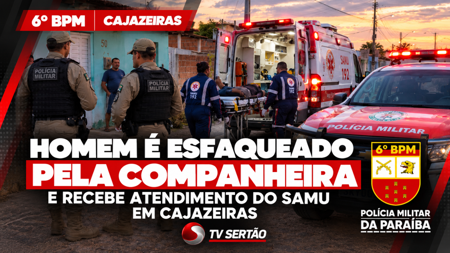 Vítima sofreu golpes no abdômen e em uma das mãos e foi encaminhada ao Hospital Regional de Cajazeiras; mulher deixou o local antes da chegada da PM