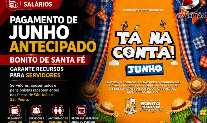 Bonito de Santa Fé antecipa pagamento de junho e garante recursos para servidores, aposentados e pensionistas