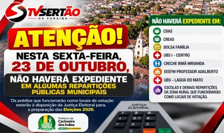 Cachoeira dos Índios suspende expediente em repartições municipais nesta sexta-feira (23)