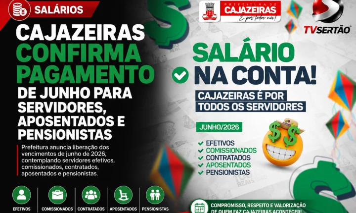 Cajazeiras confirma pagamento de junho para servidores, aposentados e pensionistas