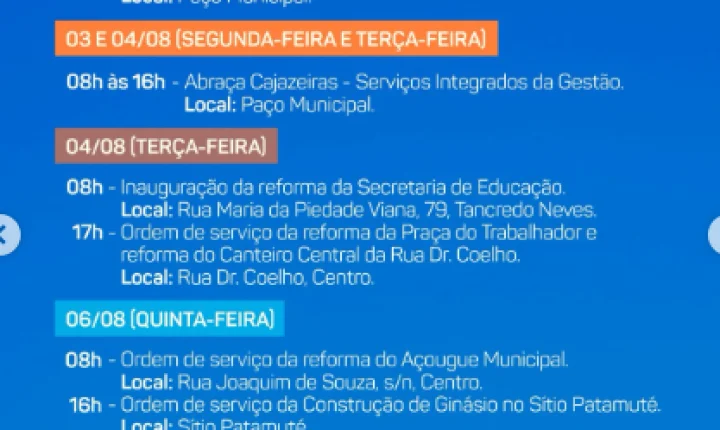 Cajazeiras divulga ampla programação para celebrar os 163 anos com inaugurações, obras, cultura e eventos religiosos