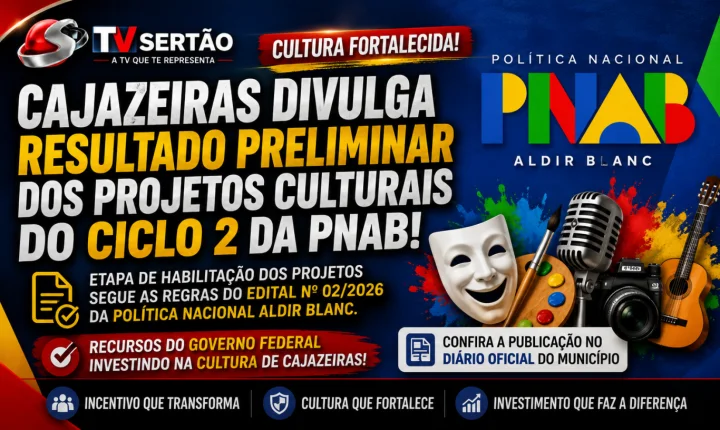 Cajazeiras divulga lista preliminar de projetos habilitados para nova etapa da Política Aldir Blanc