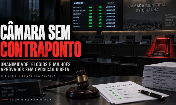 Câmara sem contraponto: unanimidade e elogios ao governo esvaziam oposição direta em Uiraúna