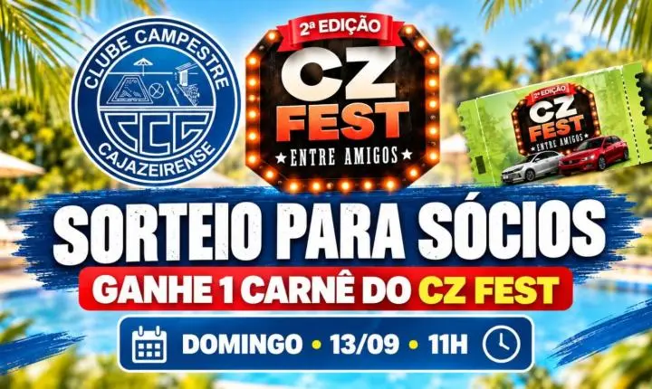 Campestre Clube sorteia carnê do CZ Fest entre sócios patrimoniais neste domingo