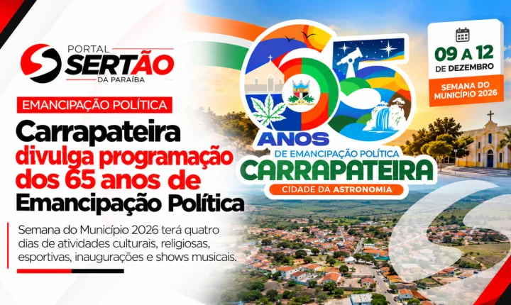 Carrapateira divulga programação dos 65 anos de Emancipação Política; festividades acontecem de 9 a 12 de dezembro