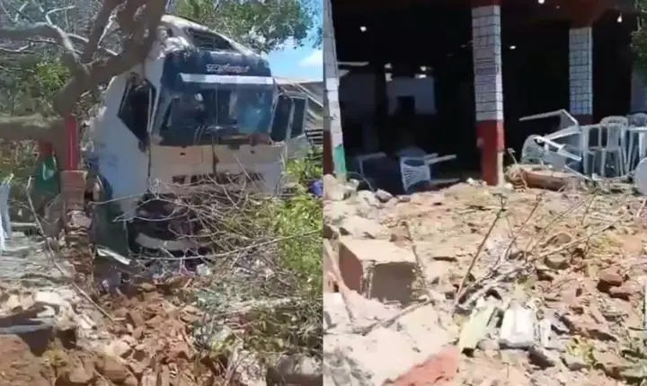 Acidente na BR-110: carreta invade restaurante em Monteiro