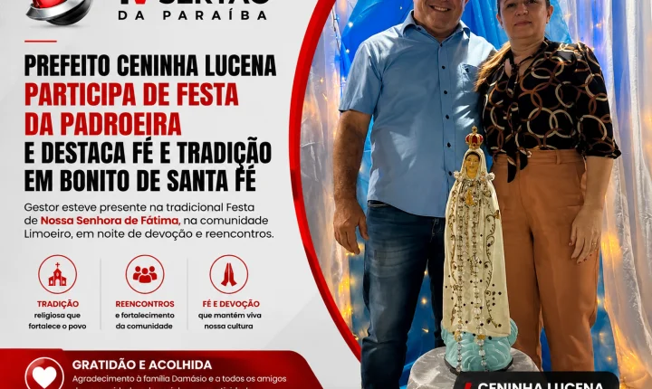 Ceninha Lucena participa de celebração religiosa e destaca fé popular em Bonito de Santa Fé