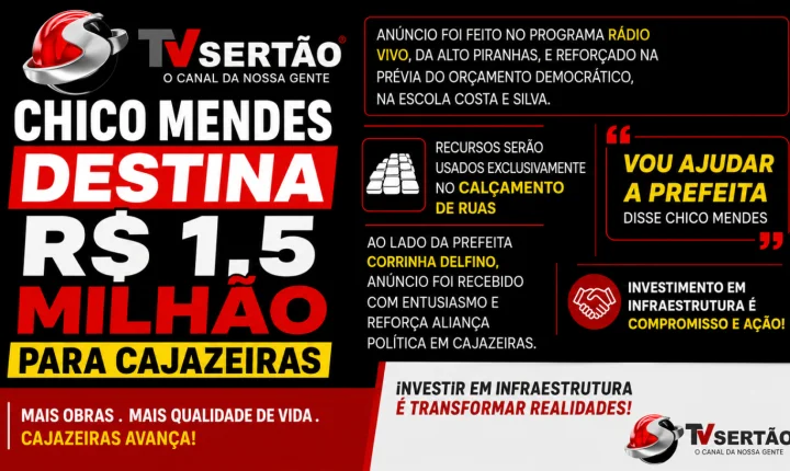 Chico Mendes anuncia R$ 1,5 milhão para calçamento de ruas e fortalece aliança política com Corrinha Delfino em Cajazeiras