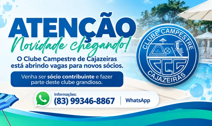 Clube destaca a oportunidade para novos associados e disponibiliza atendimento pelo WhatsApp para quem deseja conhecer as condições de associação.