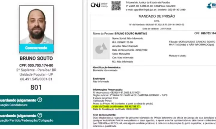 Candidato com mandado de prisão por falta de pensão renuncia na PB