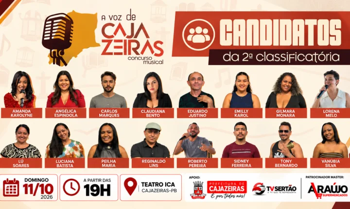 Conheça os 16 candidatos da 2ª classificatória do concurso A Voz de Cajazeiras; TV Sertão transmite ao vivo