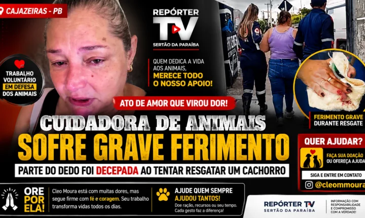 Cuidadora de animais sofre grave ferimento durante resgate de cachorro em Cajazeiras