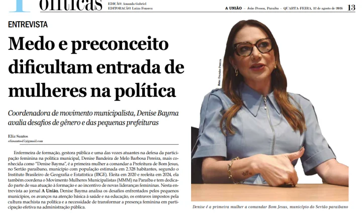 Denise Bayma ganha destaque no jornal A União por liderança feminina e fortalecimento do municipalismo