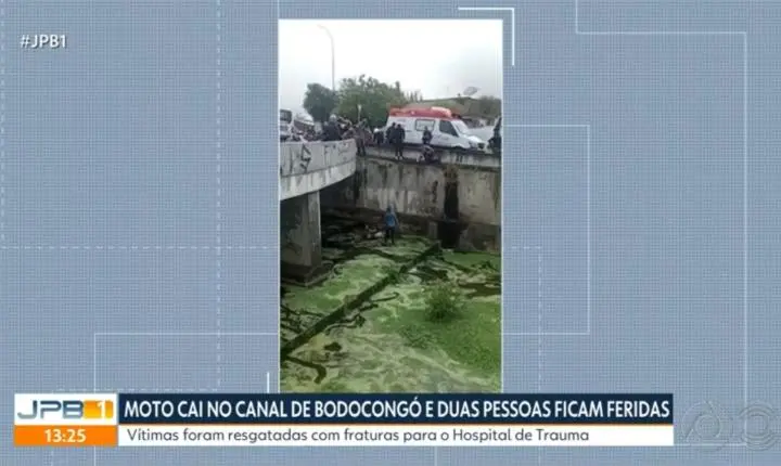 Duas pessoas ficam feridas em grave acidente em Campina Grande após queda em canal