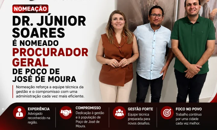 Laís Rachell nomeia Dr. Júnior Soares como novo Procurador Geral de Poço de José de Moura