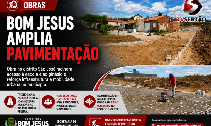 Prefeitura de Bom Jesus amplia pavimentação no distrito São José e melhora acesso a escola e ginásio