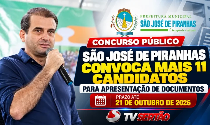 Prefeitura de São José de Piranhas convoca mais 11 aprovados em concurso público; prazo para entrega de documentos vai até 21 de outubro