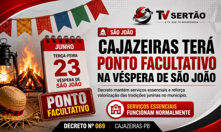 Prefeitura decreta ponto facultativo na véspera de São João e mantém serviços essenciais