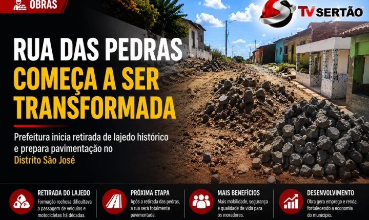 Prefeitura remove pedreira histórica e prepara pavimentação de rua no Distrito São José